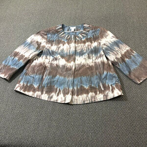 Chico's Blouse Shirt Womens 2 Gray Polyester Button Up Round Neck Long Sleeve